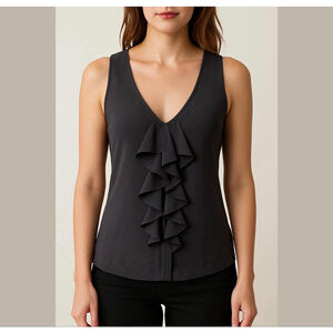 TORY Burch Silk Ruffle Front Sleeveless Black Top Fairy Grunge Whimsigoth 4